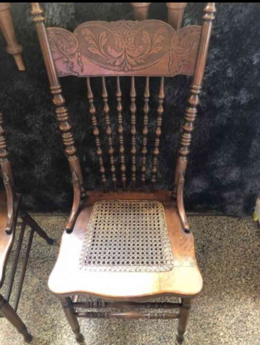 vintage Amish press back high chairs with cane seats 2