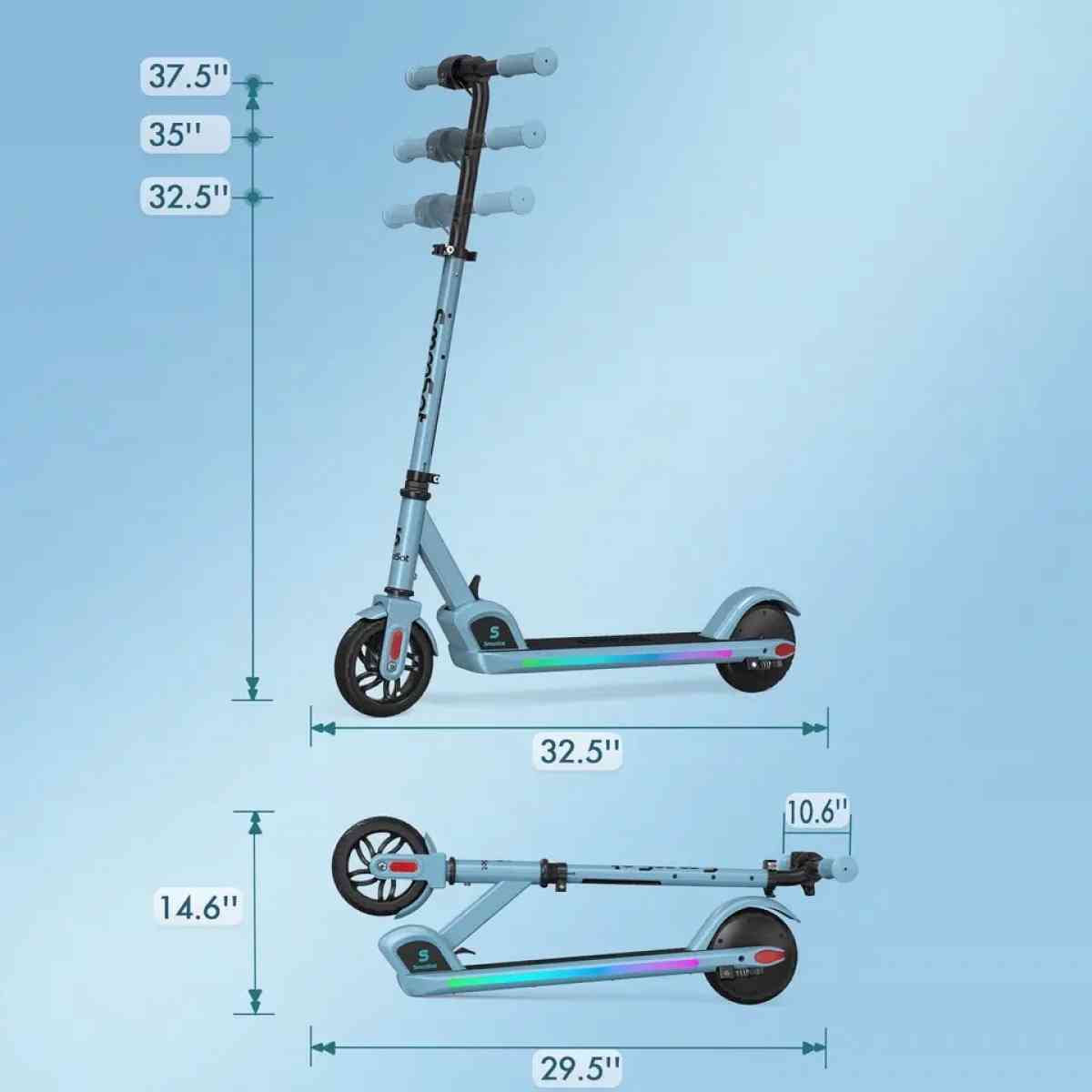 Foldable Electric Scooter for Kids 3 Speeds and Adjustable H