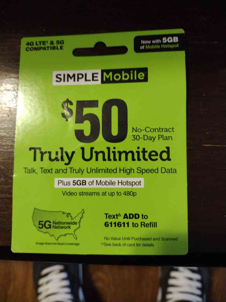 new 50 dollar simple mobile service card