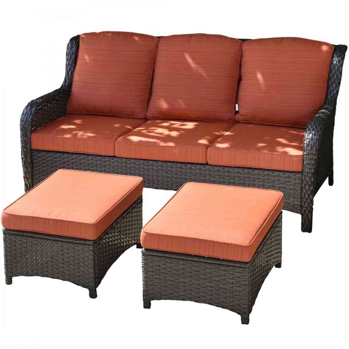 Outdoor Couch 3Piece with Ottoman Kenard Curved Handres