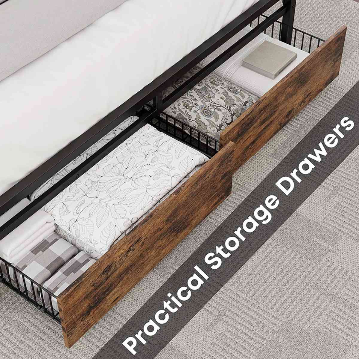 Full Size Bed Frame with Storage Drawers Platform Bed with H