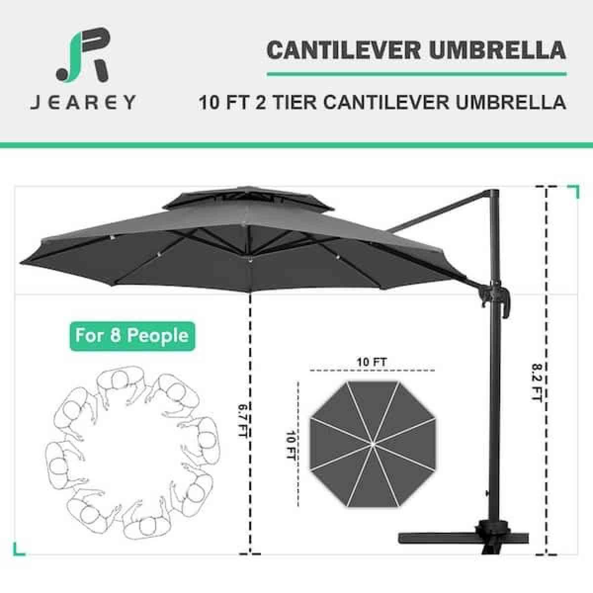 10FT Round Cantilever Patio Umbrella Double Top Roating Outd