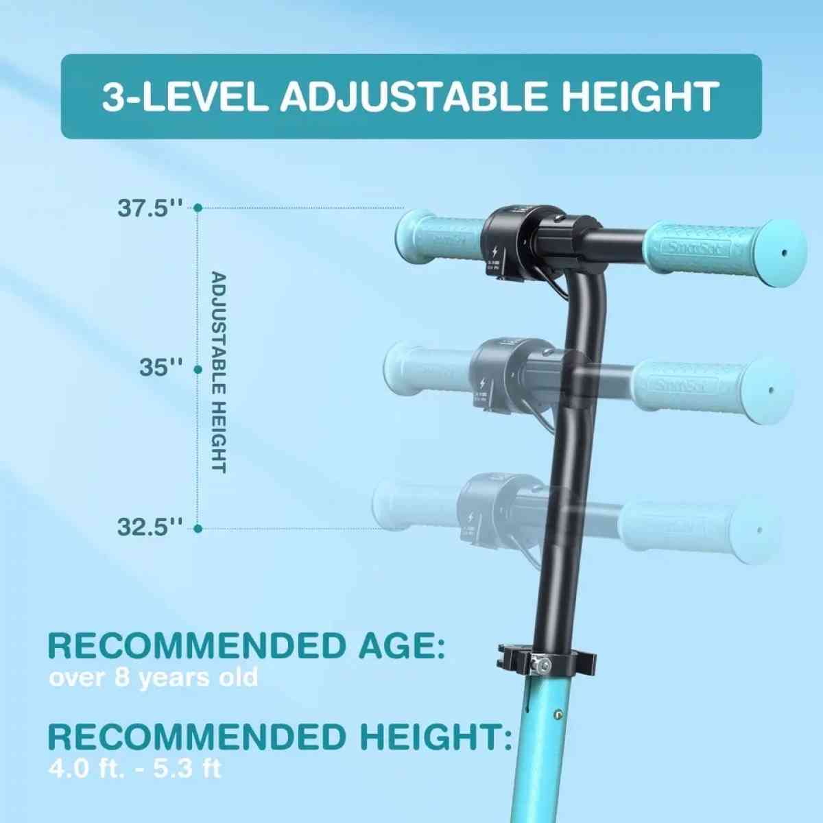 Foldable Electric Scooter for Kids 3 Speeds and Adjustable H