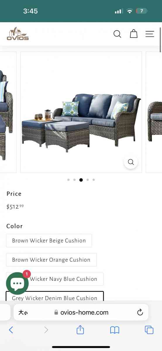 Outdoor Couch 3Piece with Ottoman Kenard Curved Handres