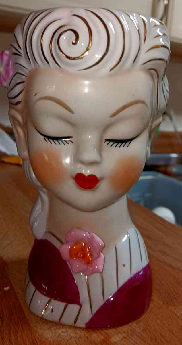 vintage 13 in porcelain painted female beauty head