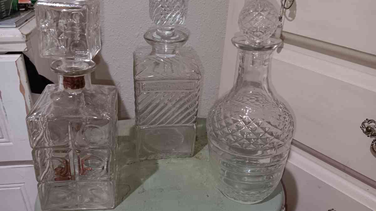 3 glass and or crystal liquor decanters old