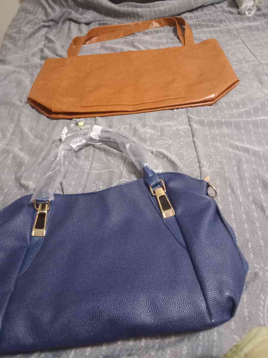 brown and blue purse