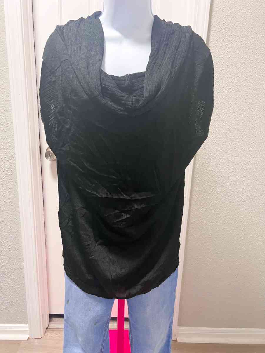 Womans Black Cowl Neck Mock Turtle Neck Blouse