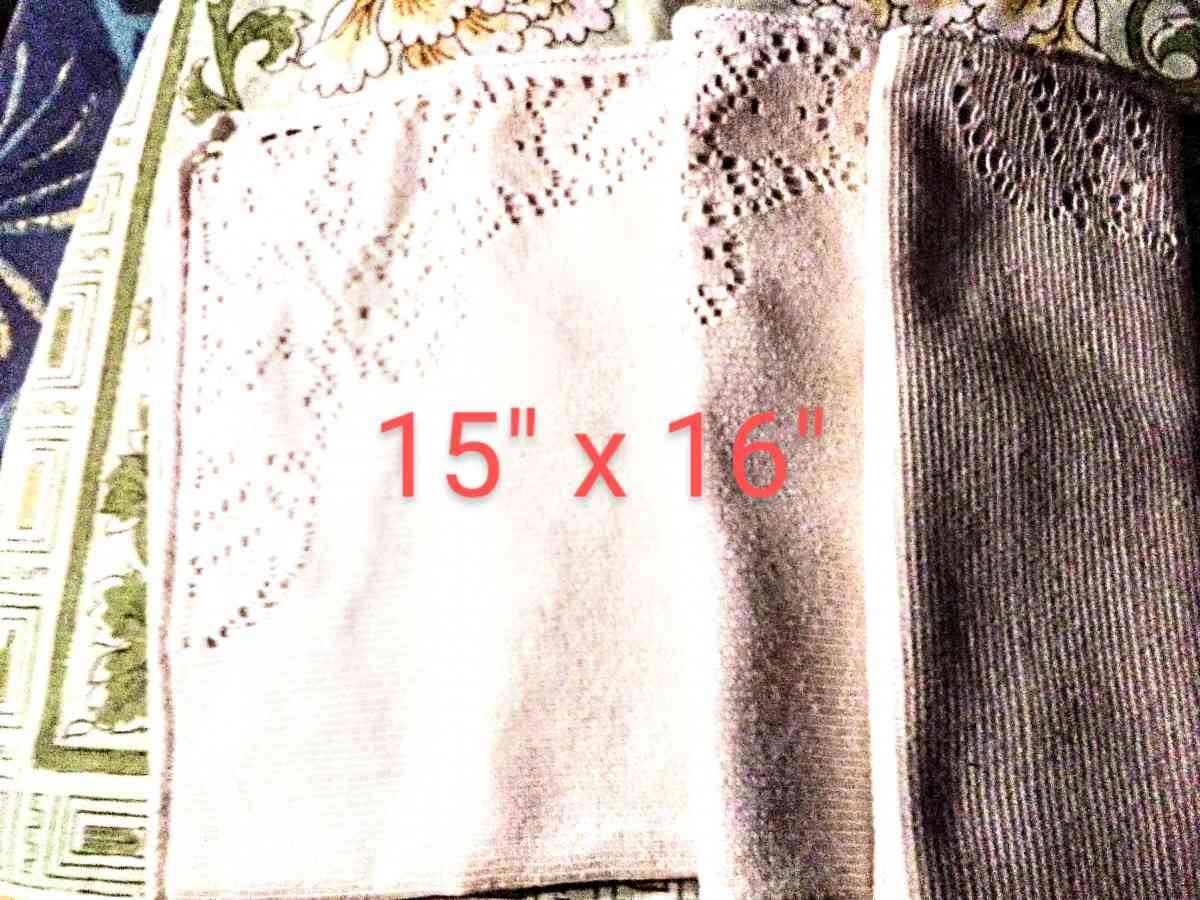 3 Vintage White Lace Edge Napkins size 15x16