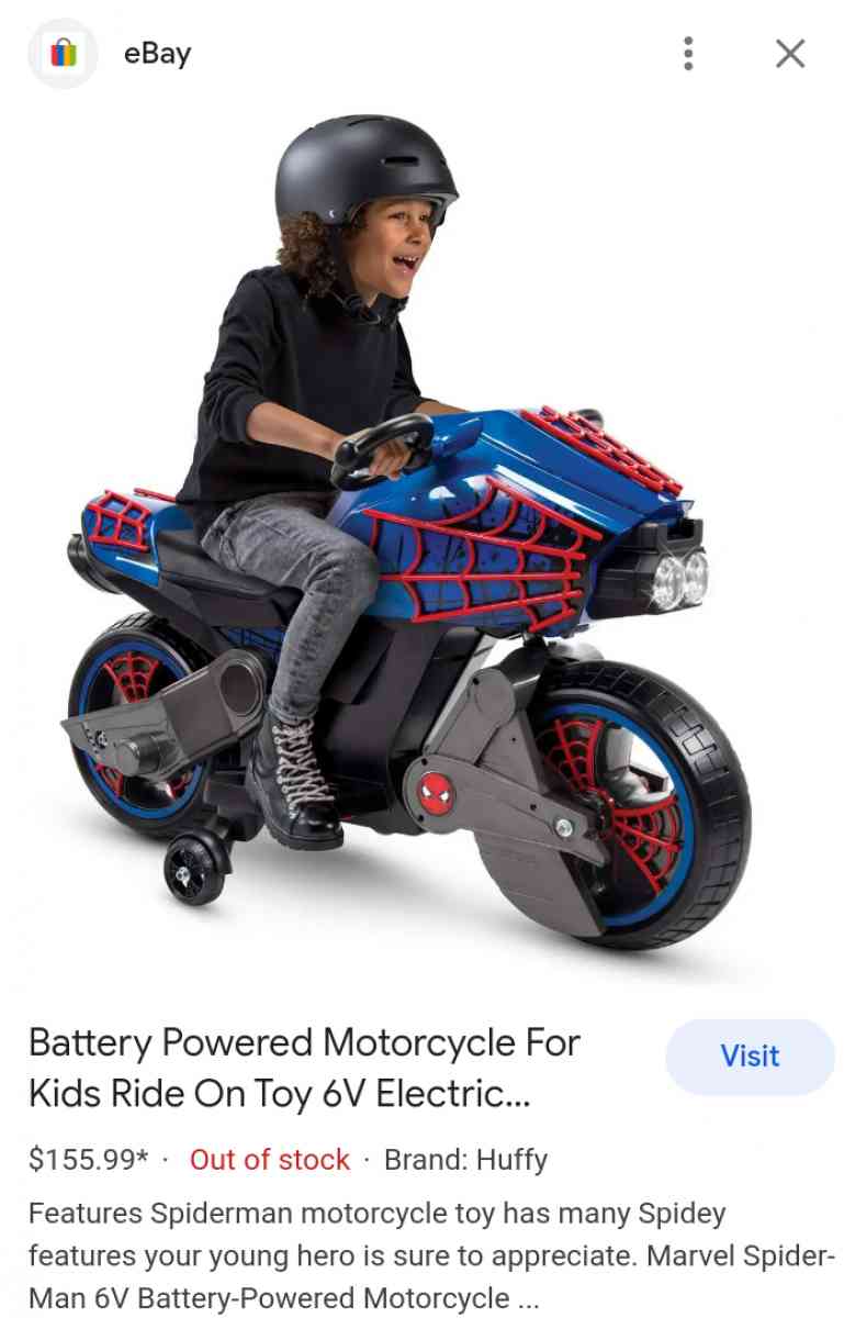 Marvel Spiderman 6V Battery Powered Motorcycle Boys Ride