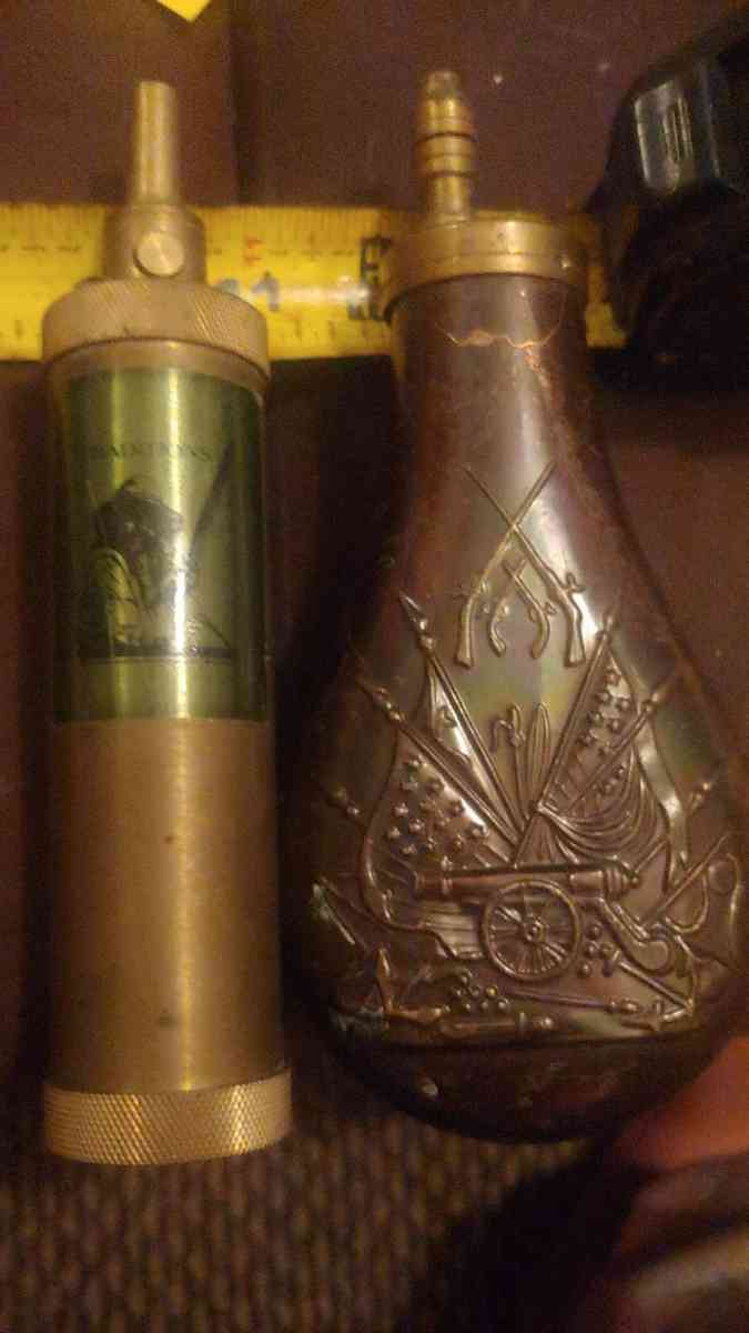 2 war era gun flasks black powder hornes