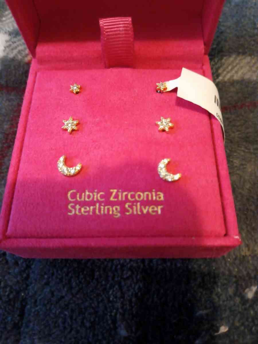 sterling silver earrings moon and stars