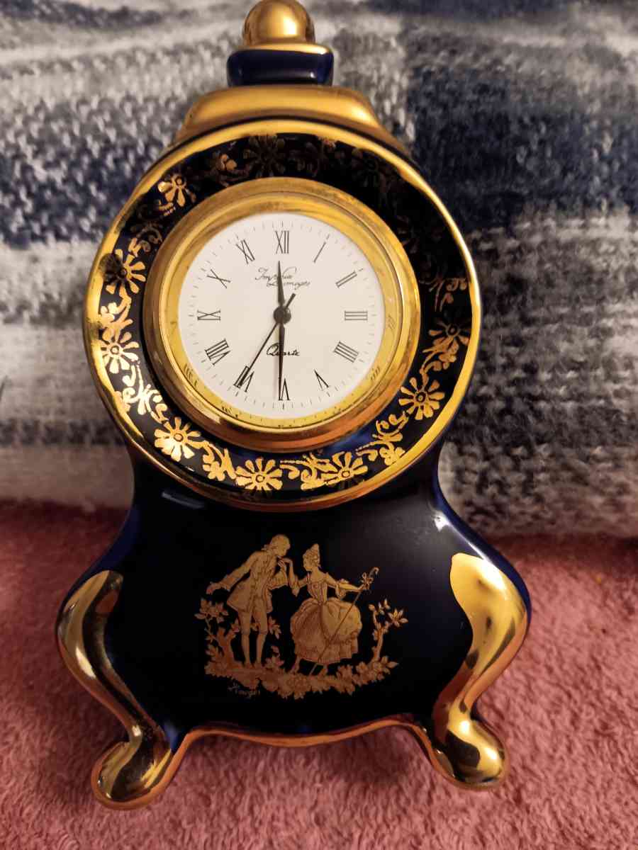 porcelain imperial limoges 22k gold and blue mantle clock