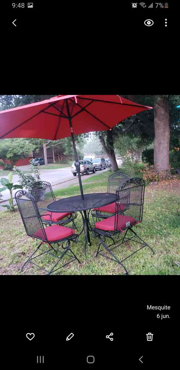 Mesa de patio de fierro con sillas umbrella Cojines Todo New