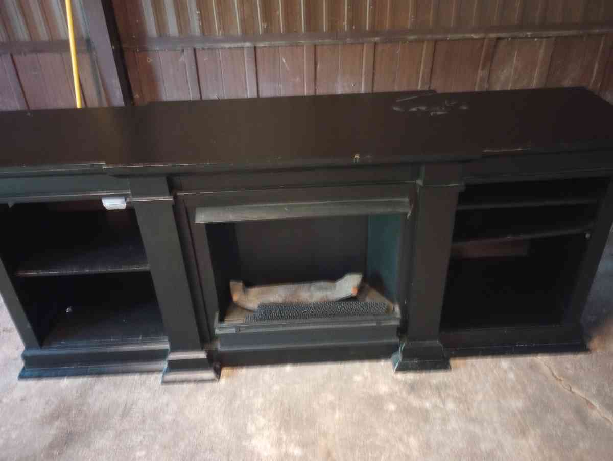 black fireplace and TV stand