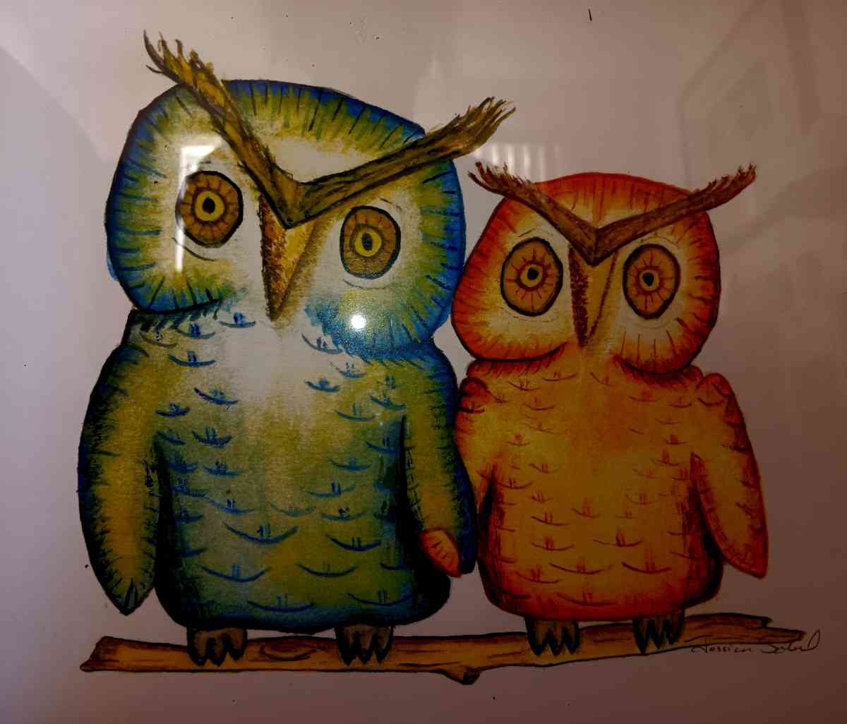 gorgeous owls painting  happy and bright