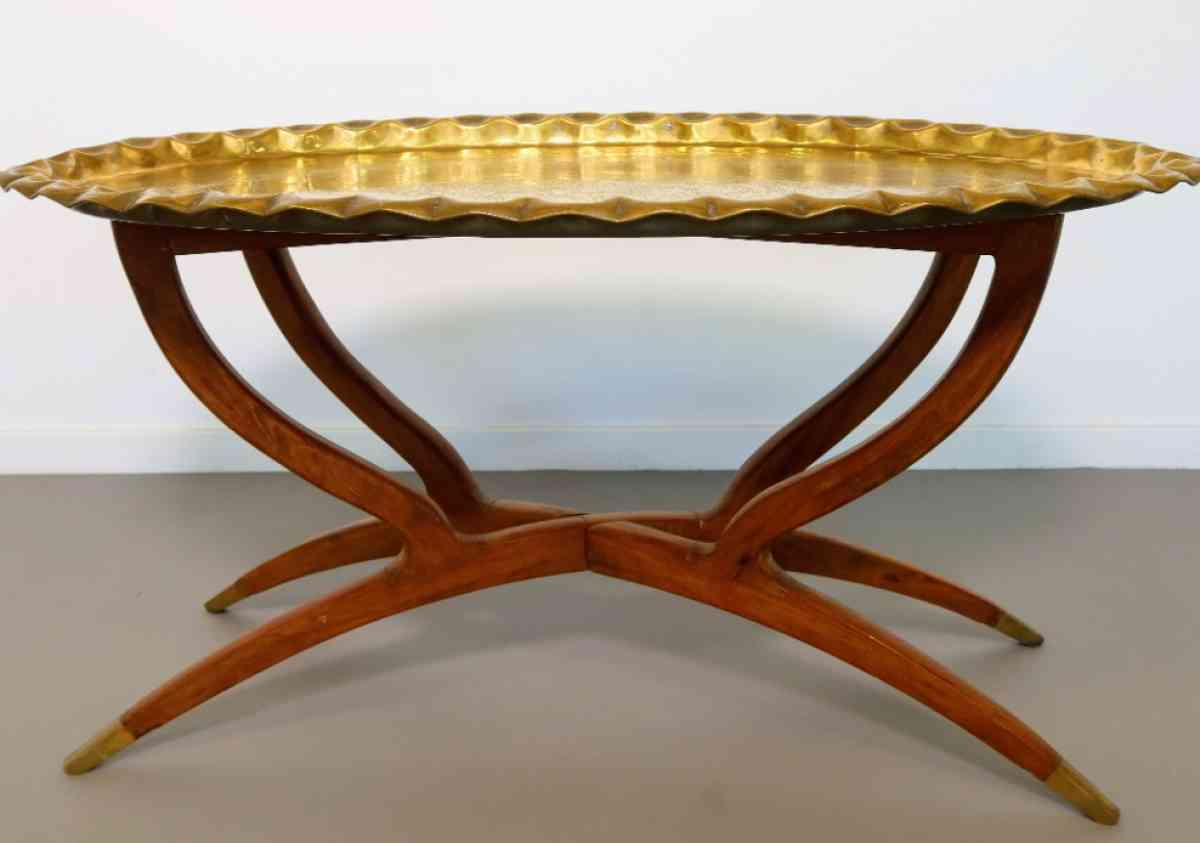Spider Moroccan Style Brass Tray Coffee Table