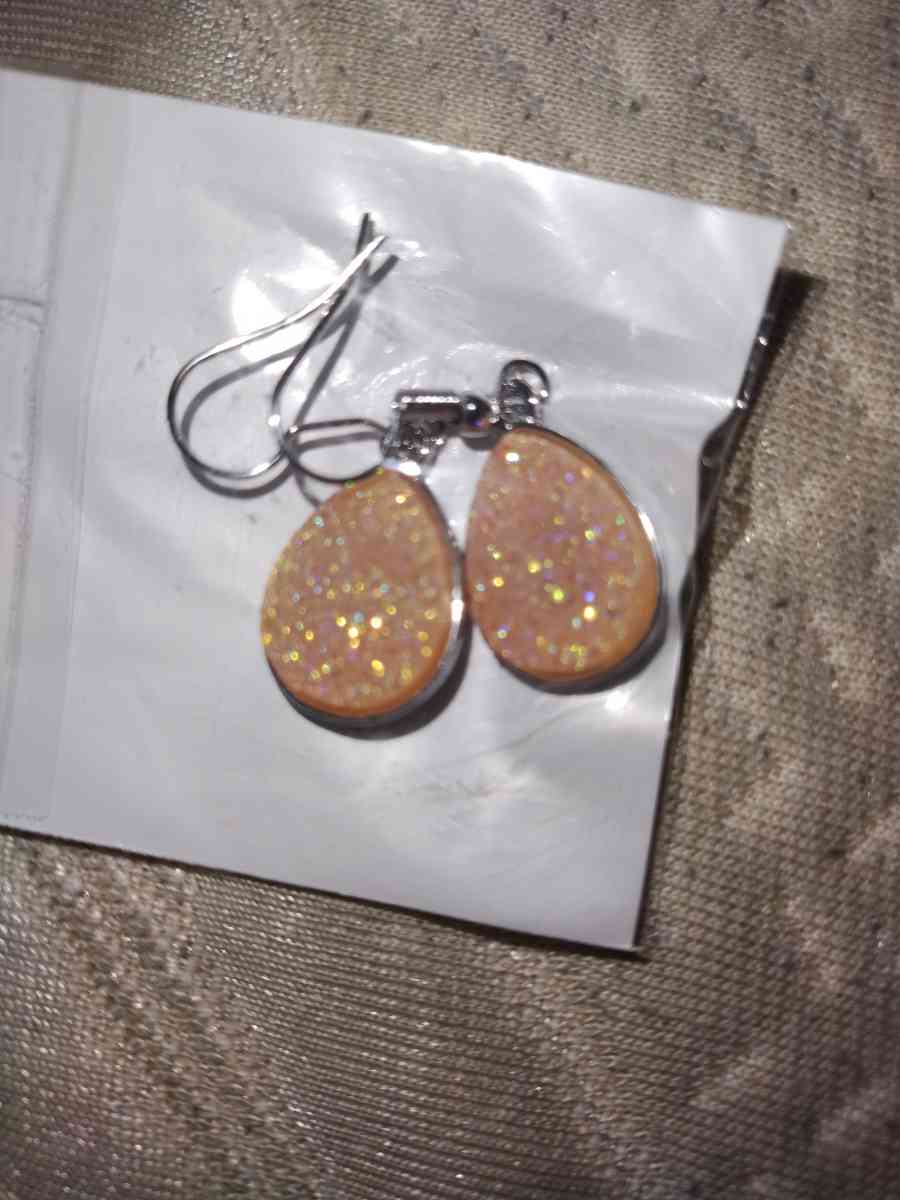 Sterling Silver Peach Orange Oval Earrings