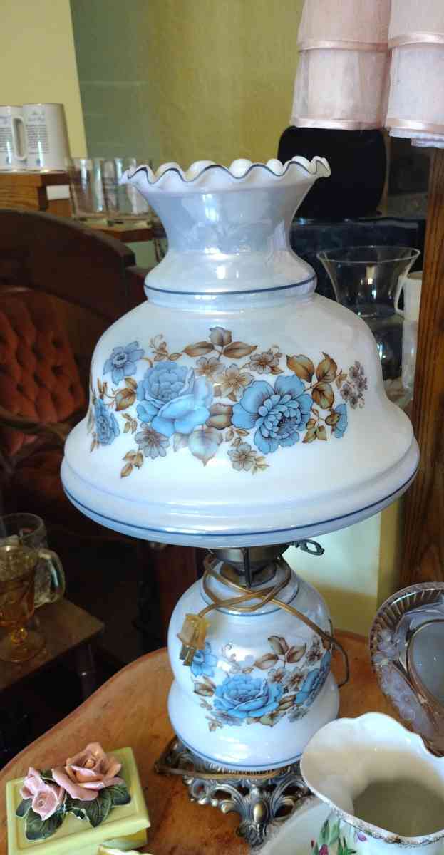 vintage white lusterware blue roses