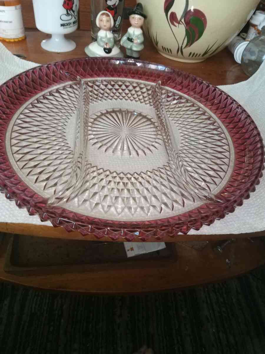 Indiana Glass Diamond Point 3 Part serving tray