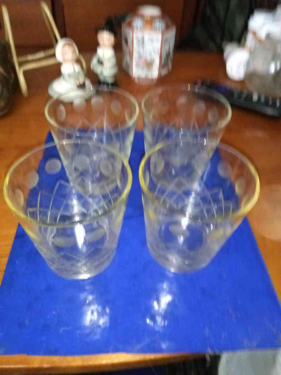 4 Tall Beautifully Acid Etched wine glasses