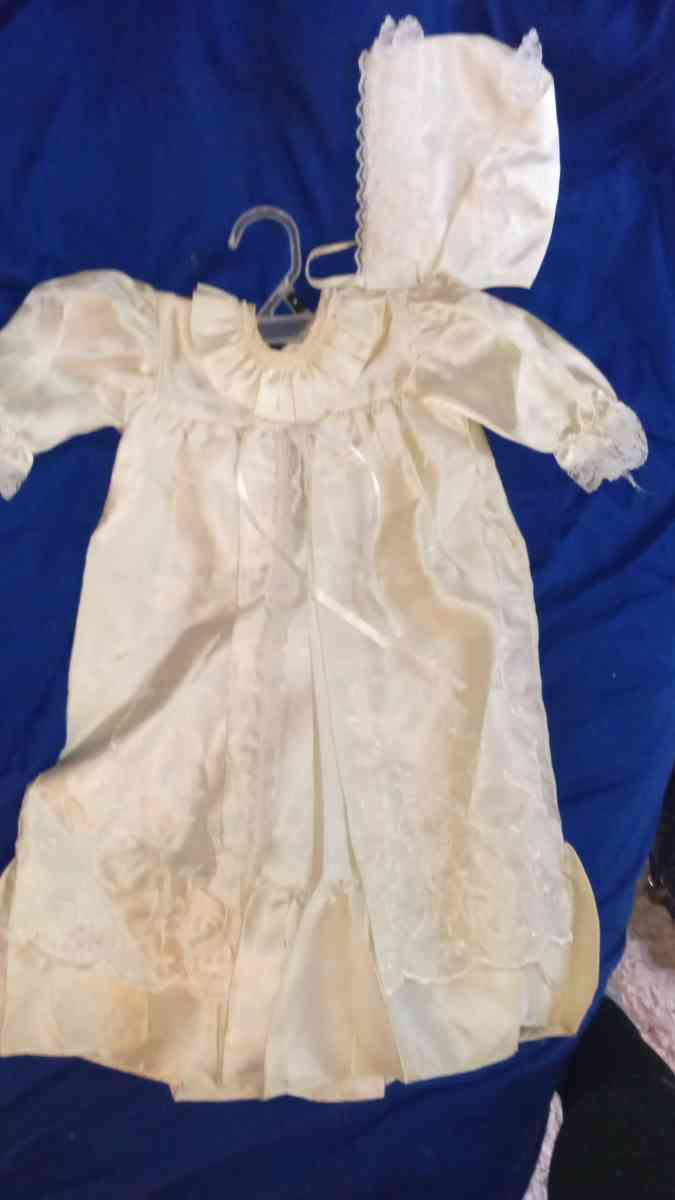 2 antique christening gowns w bonnets and slip