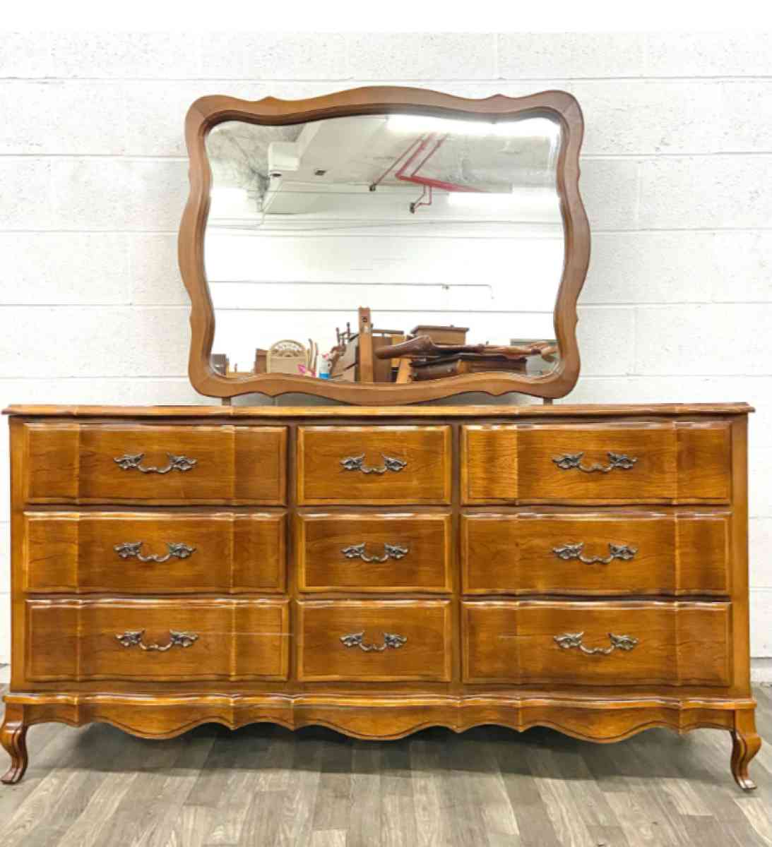 vintage french 9 drawer dresser with attachable mirror