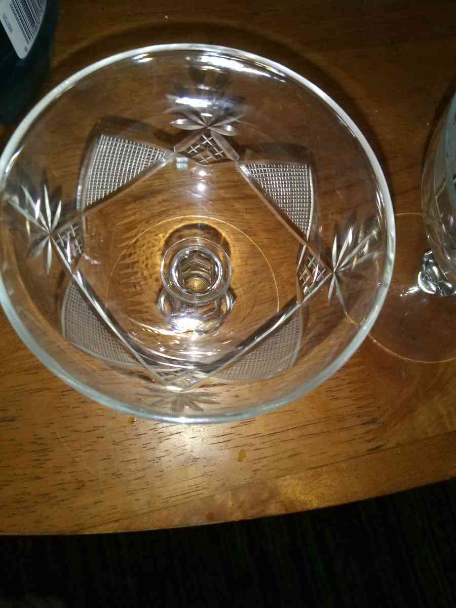 2 Copper wheel cut Champagne Glasses