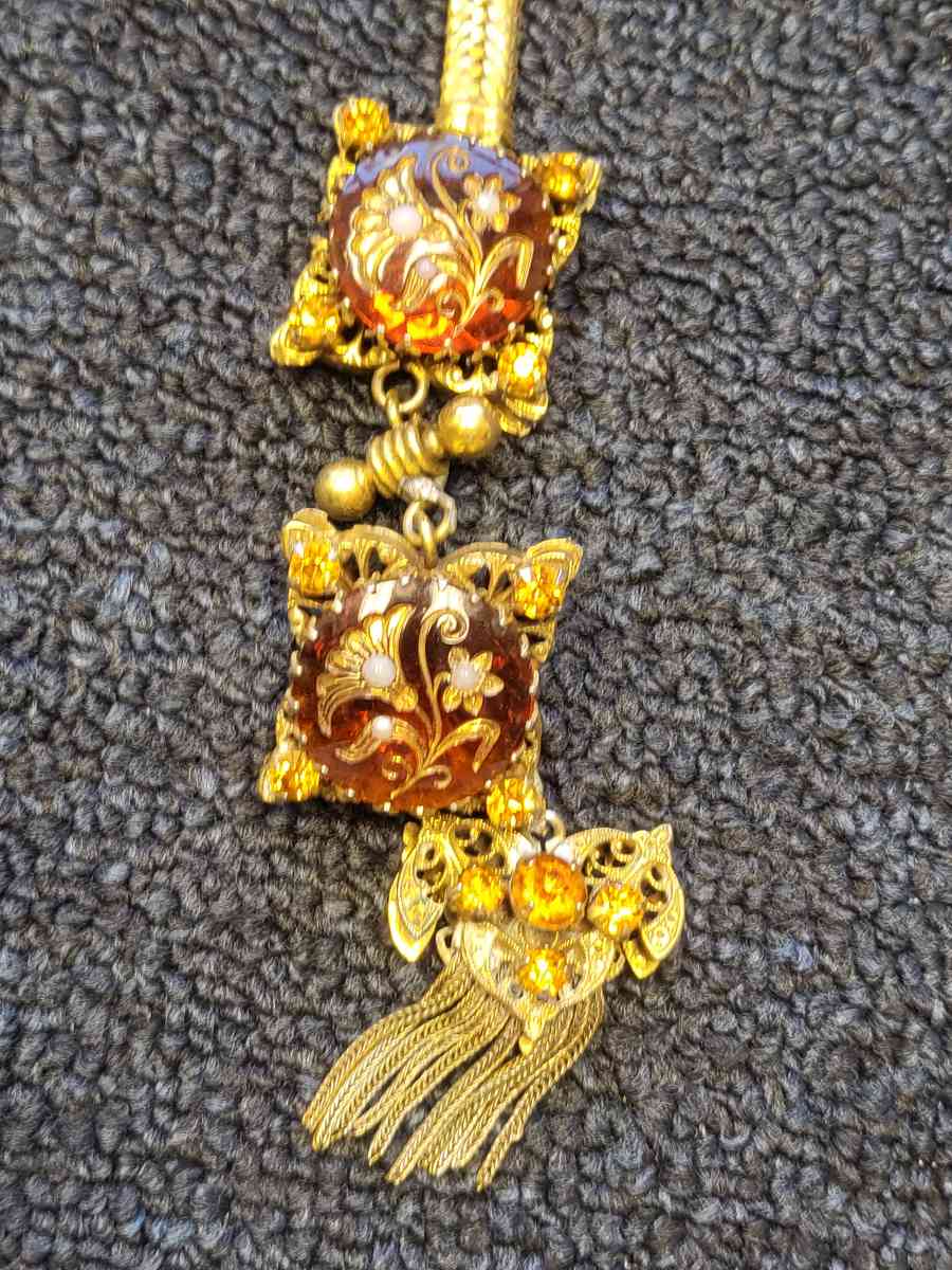 antique Victorian Gold Filled fire oak tassel chain fob