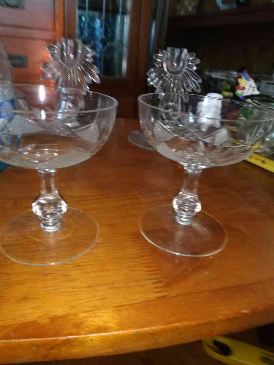 2 Copper wheel cut Champagne Glasses