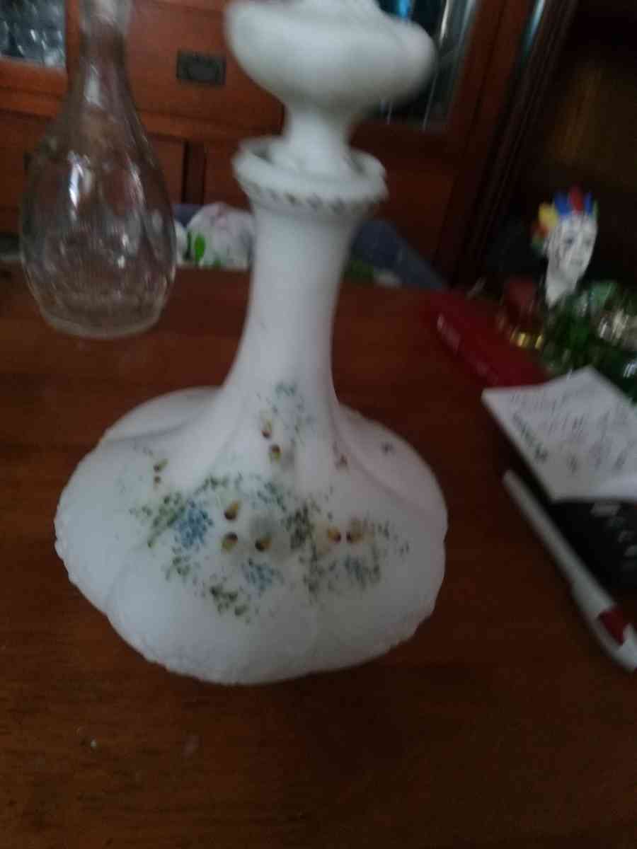 Victorian Embossed Milk glass Decanter