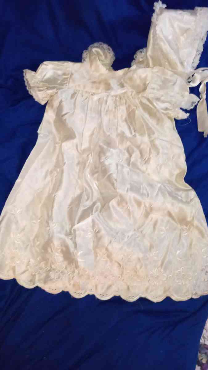 2 antique christening gowns w bonnets and slip