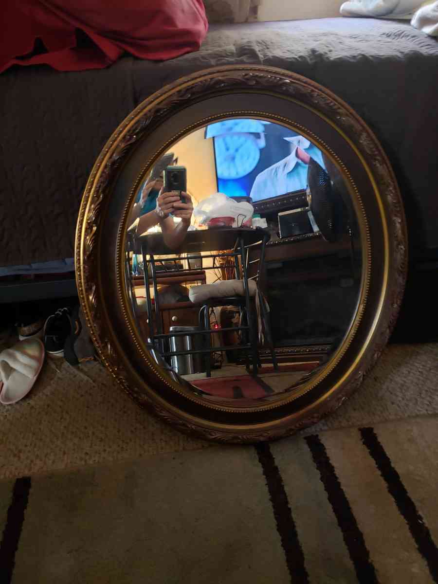 large heavy duty 16 by 18 oval mirror with gold frame