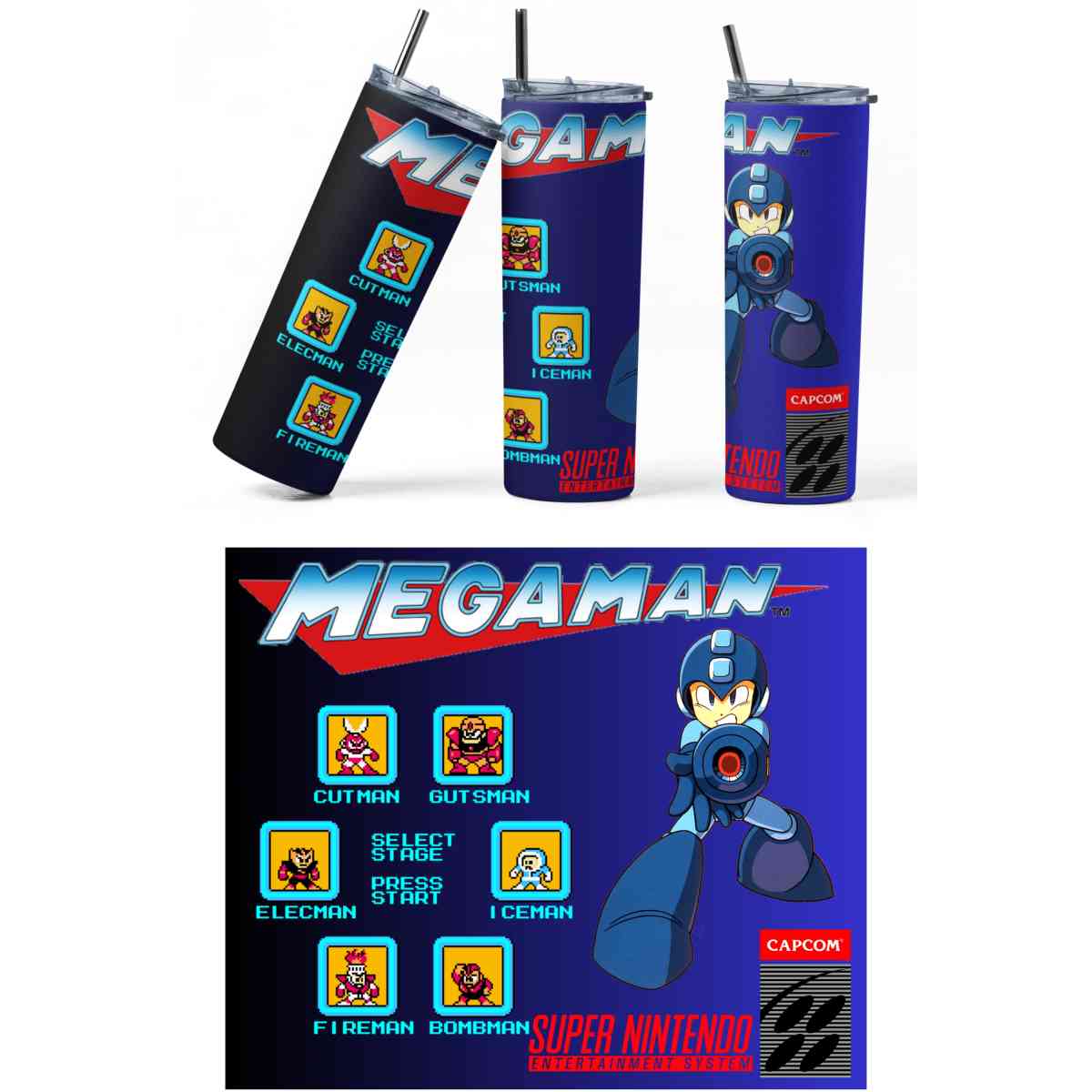 Retro 1987 Mega Man Sublimation Tumbler  Limited Edition