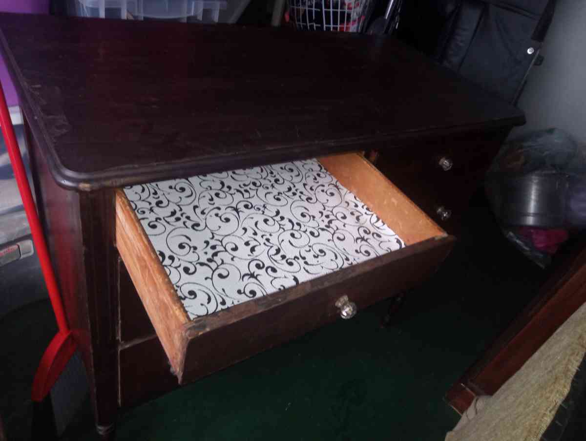 Vintage Dark wood dresser with wheels