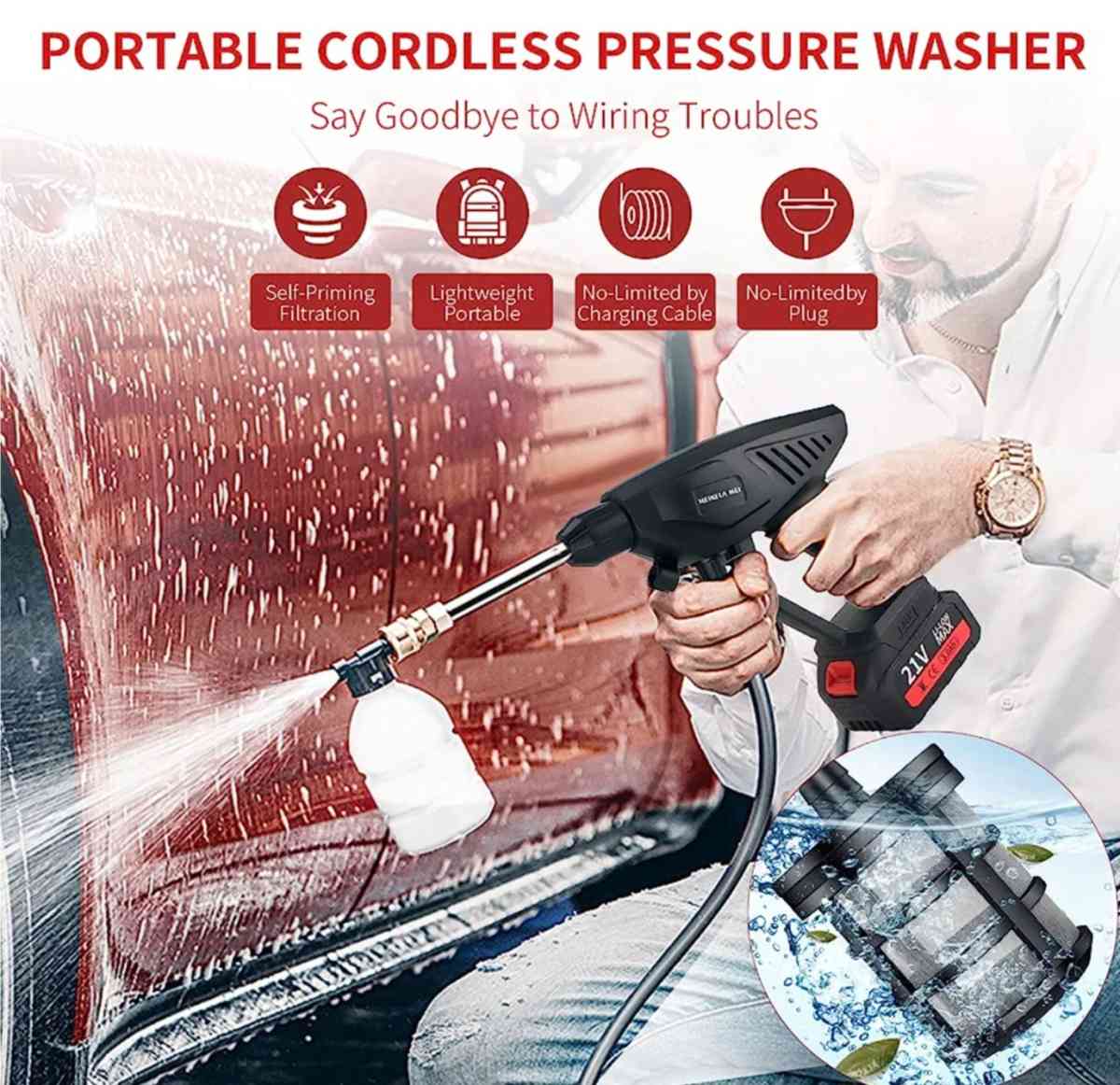 Cordles Battery 21v Cleaner Machine 160w Small Water Pressur