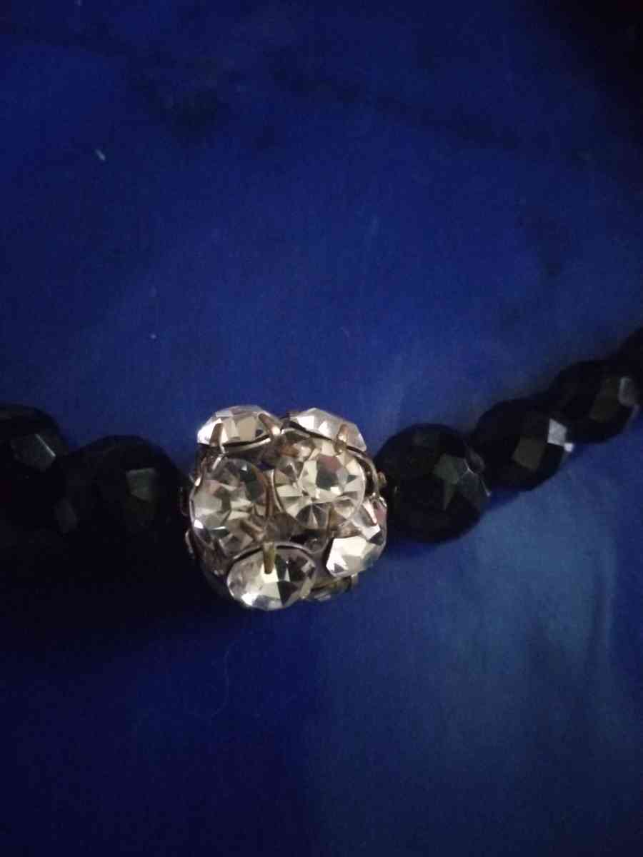 Obsidian and Glass Rhinestone Necklace