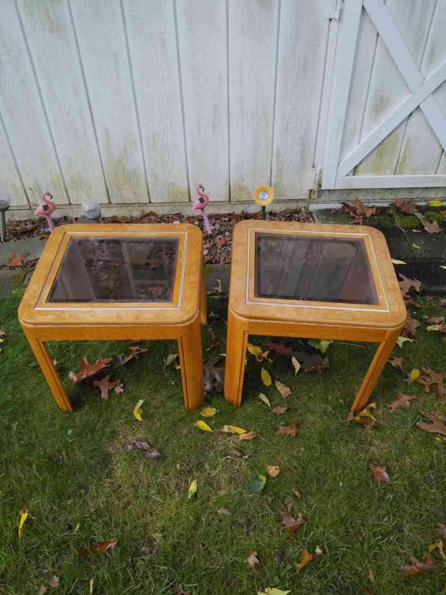 wooden table glass top of two and priced for one