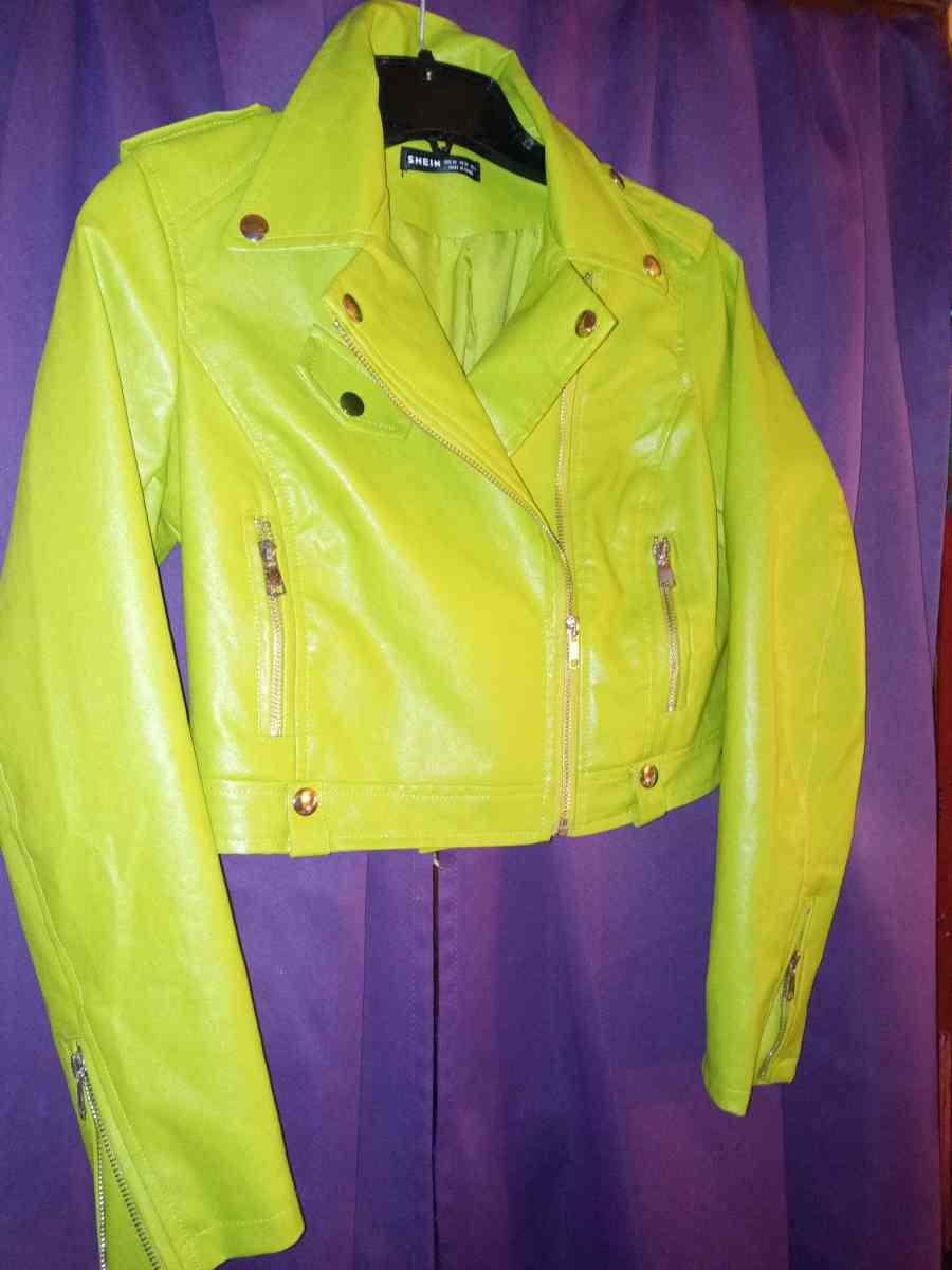 wedding dress green moto jckt black leather corset top