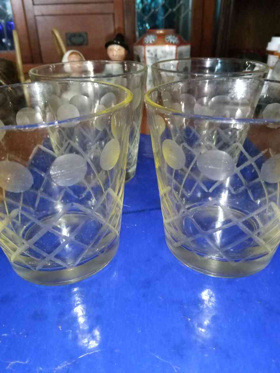 4 Tall Beautifully Acid Etched wine glasses