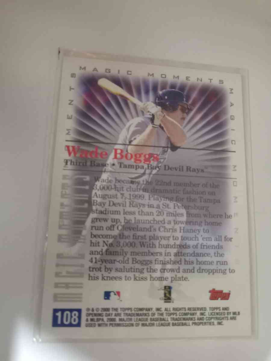 autographed wade boggs 3000 th hit topps card