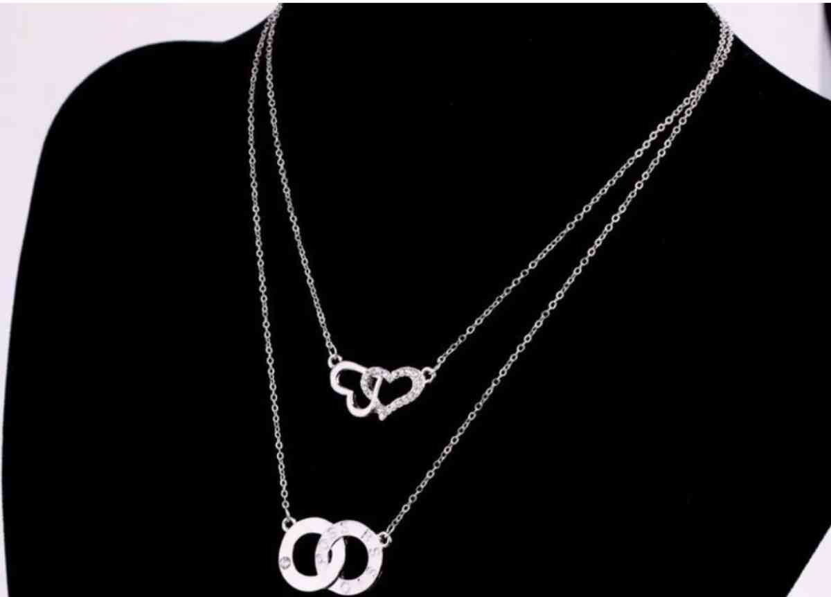 ROXI necklace Sterling Silver Plated Double Heart Two Layers