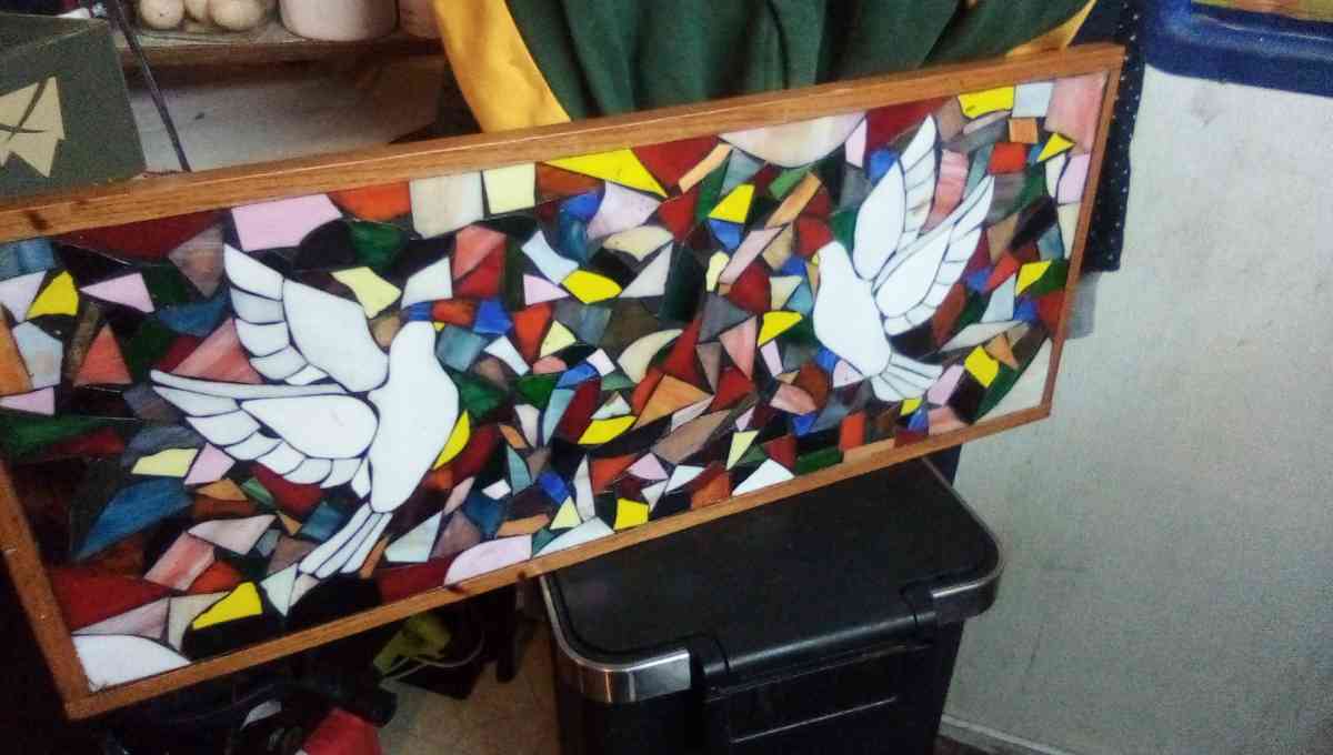 dove stained glass table