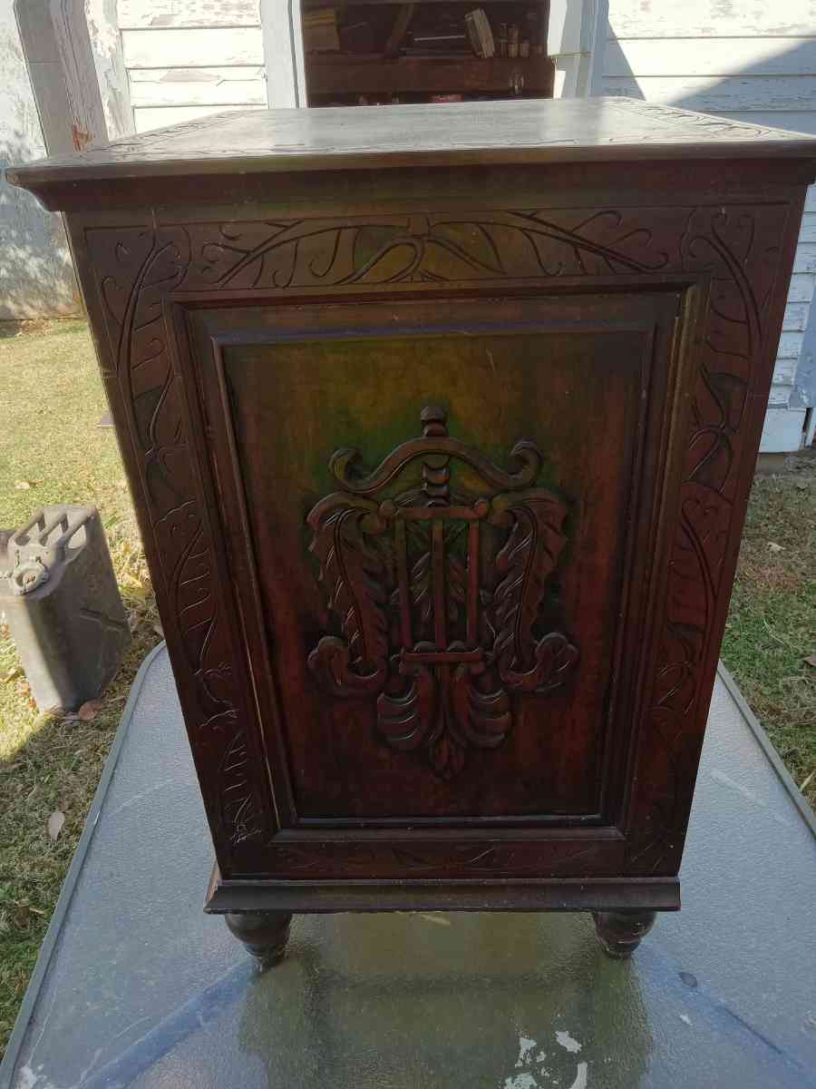 end table with storage ornate detailing