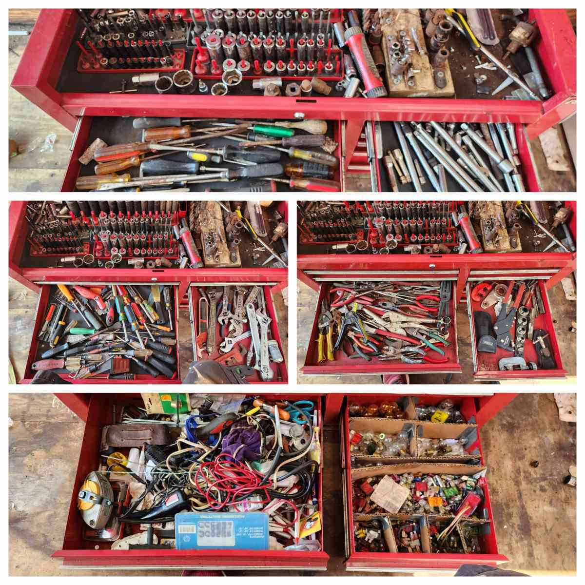 large top and bottom box full of tools