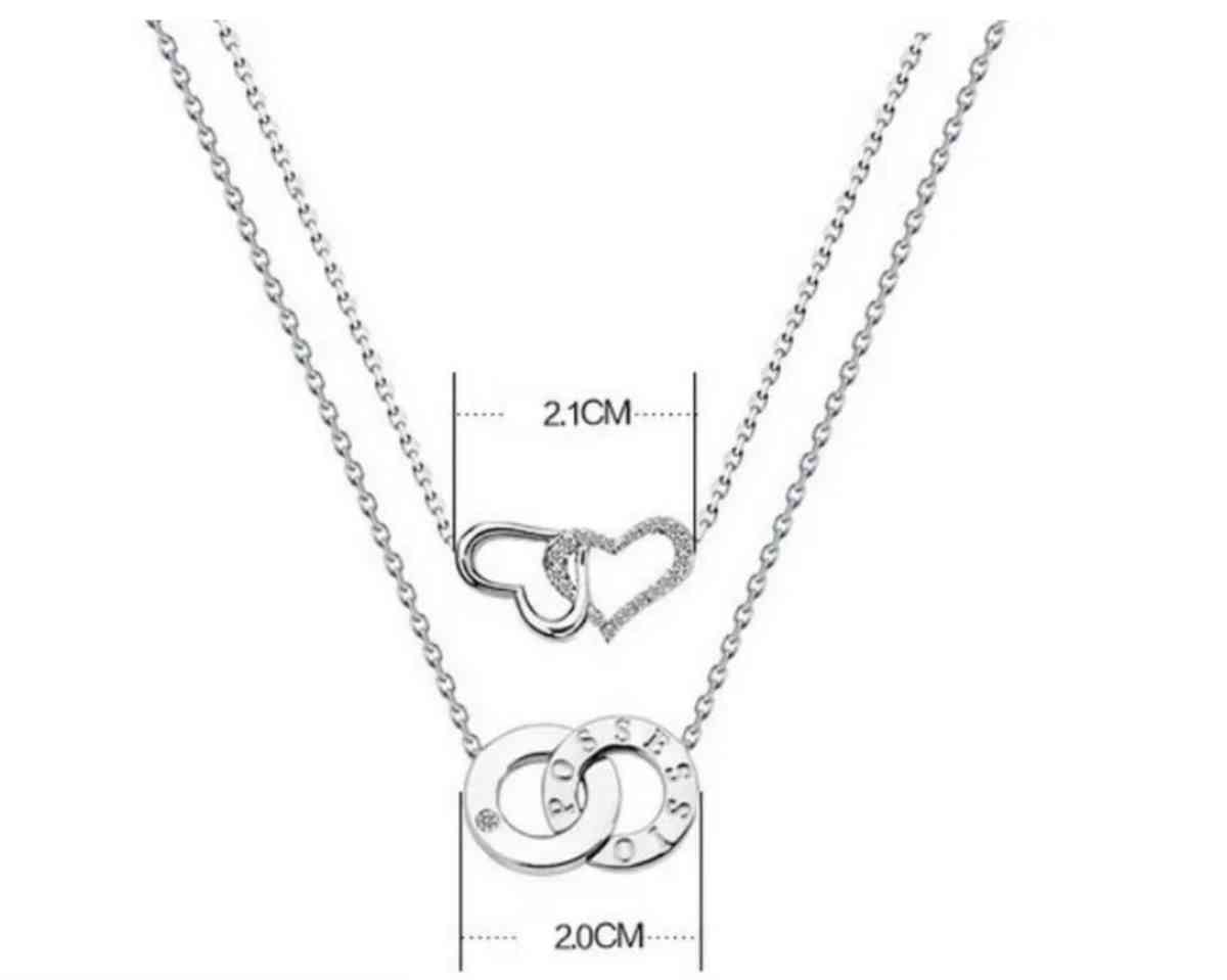 ROXI necklace Sterling Silver Plated Double Heart Two Layers
