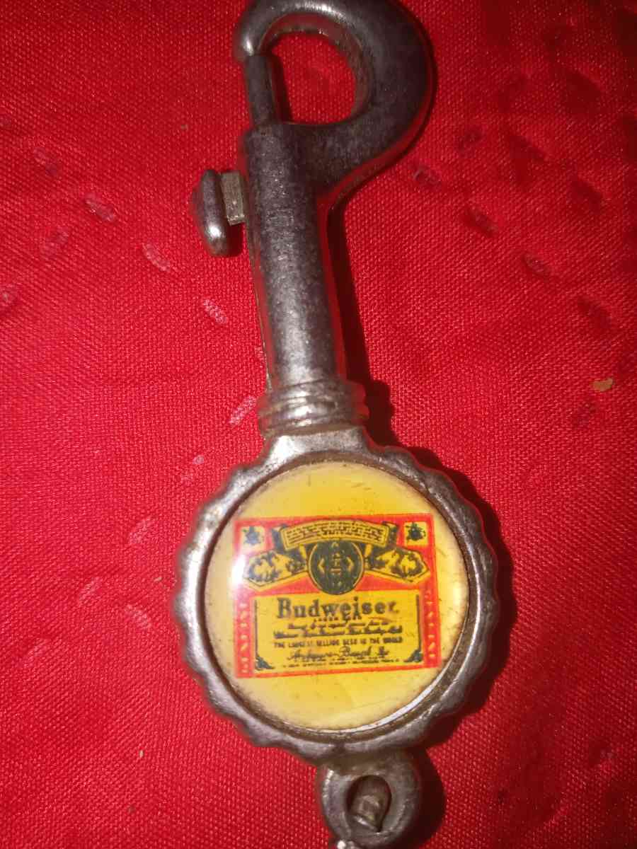 vintage antique Budweiser  metal keychain opener
