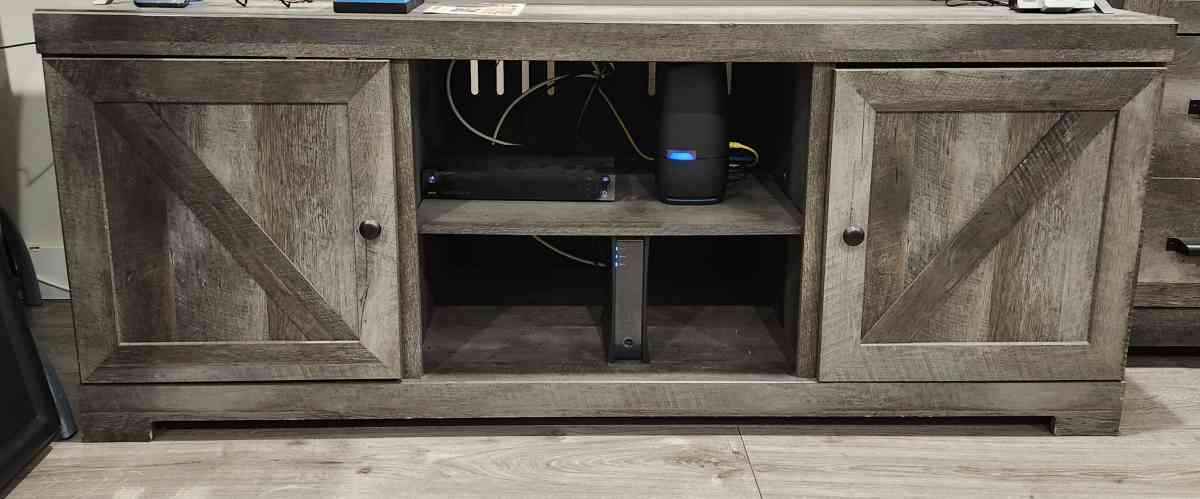 gray somked wood tv stand