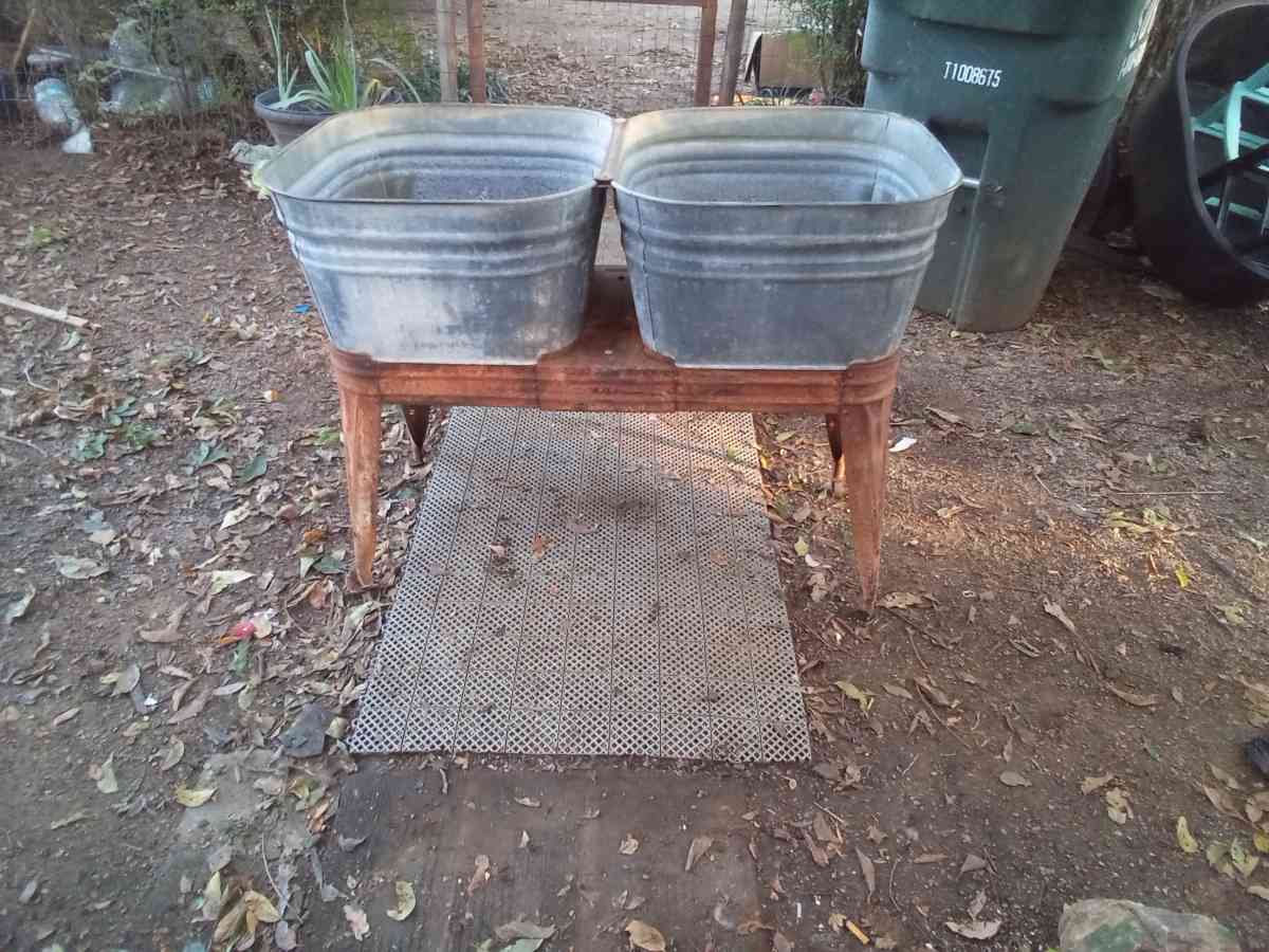 Vintage Wheeling Galvanized Double Wash Tub Stand
