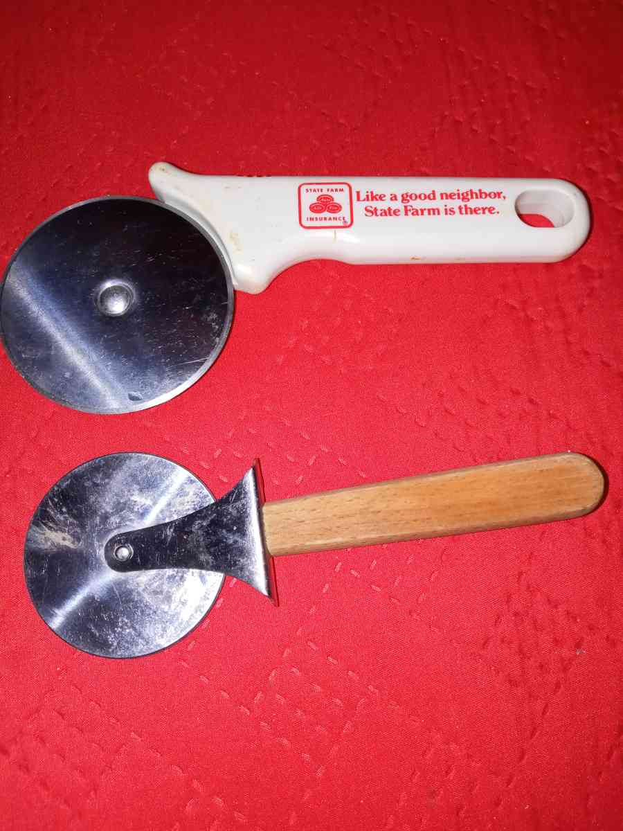 vintage State Farm Pizza  cookie cutter and wooden handle pa